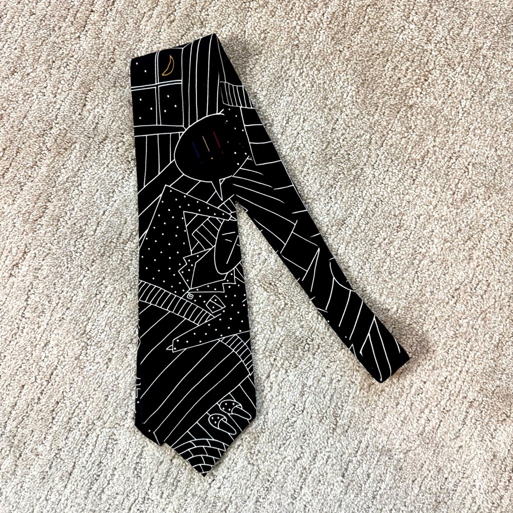 Vintage 90s The Beatles I Call Your Name Black and White Silk Men's Tie